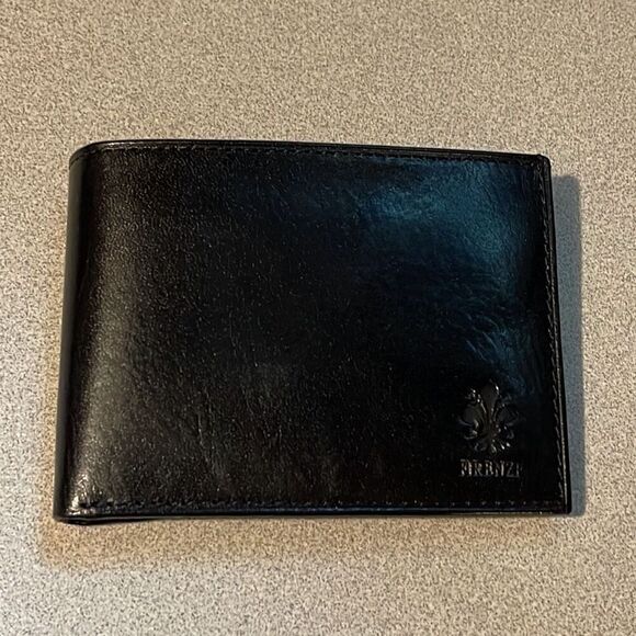 Vera Pelle Firenze Mens Genuine Leather Card Money Slot Bi-Fold Wallet Black - Picture 2 of 7
